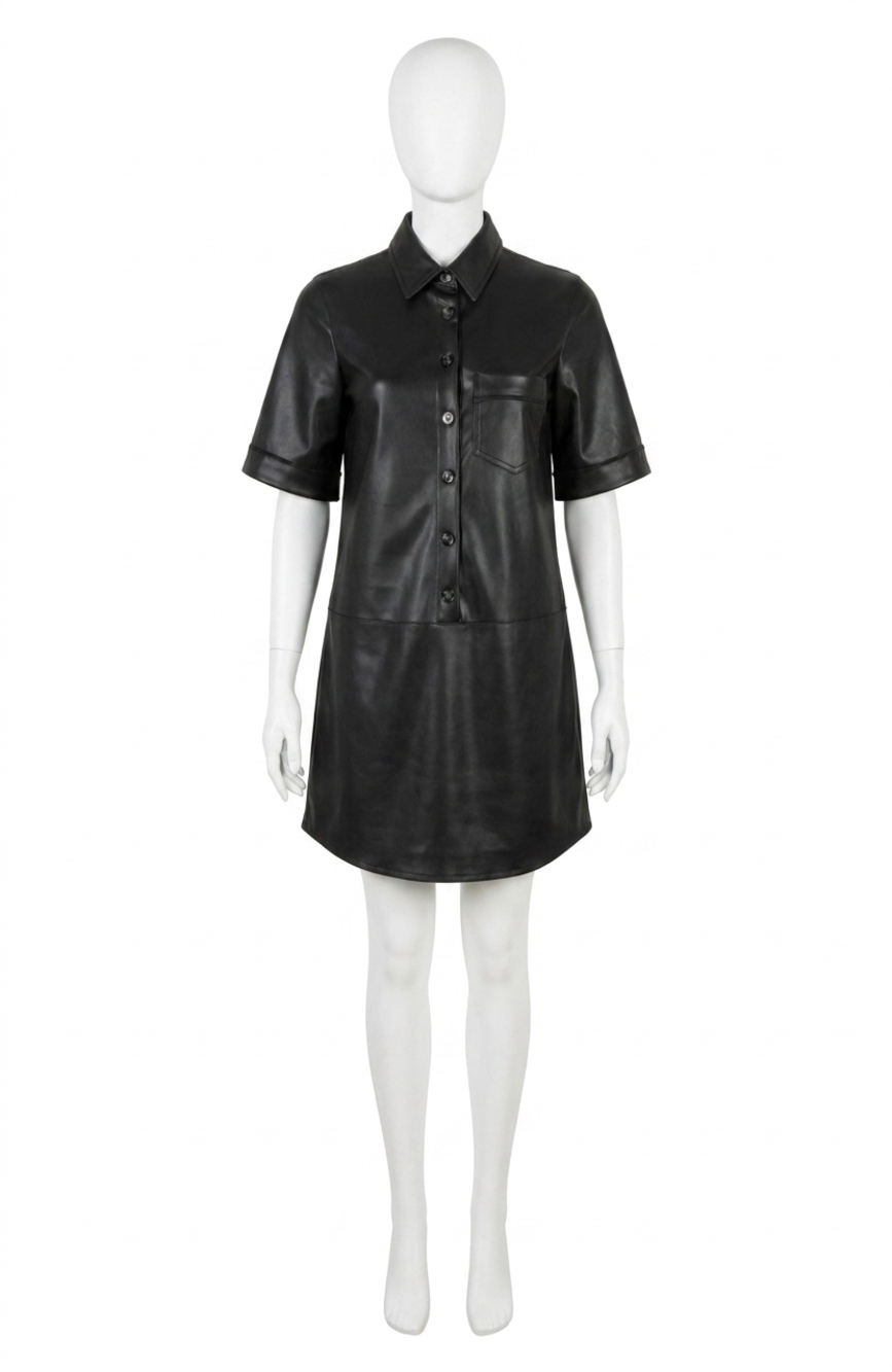 NEW THML faux leather shirt dress in black